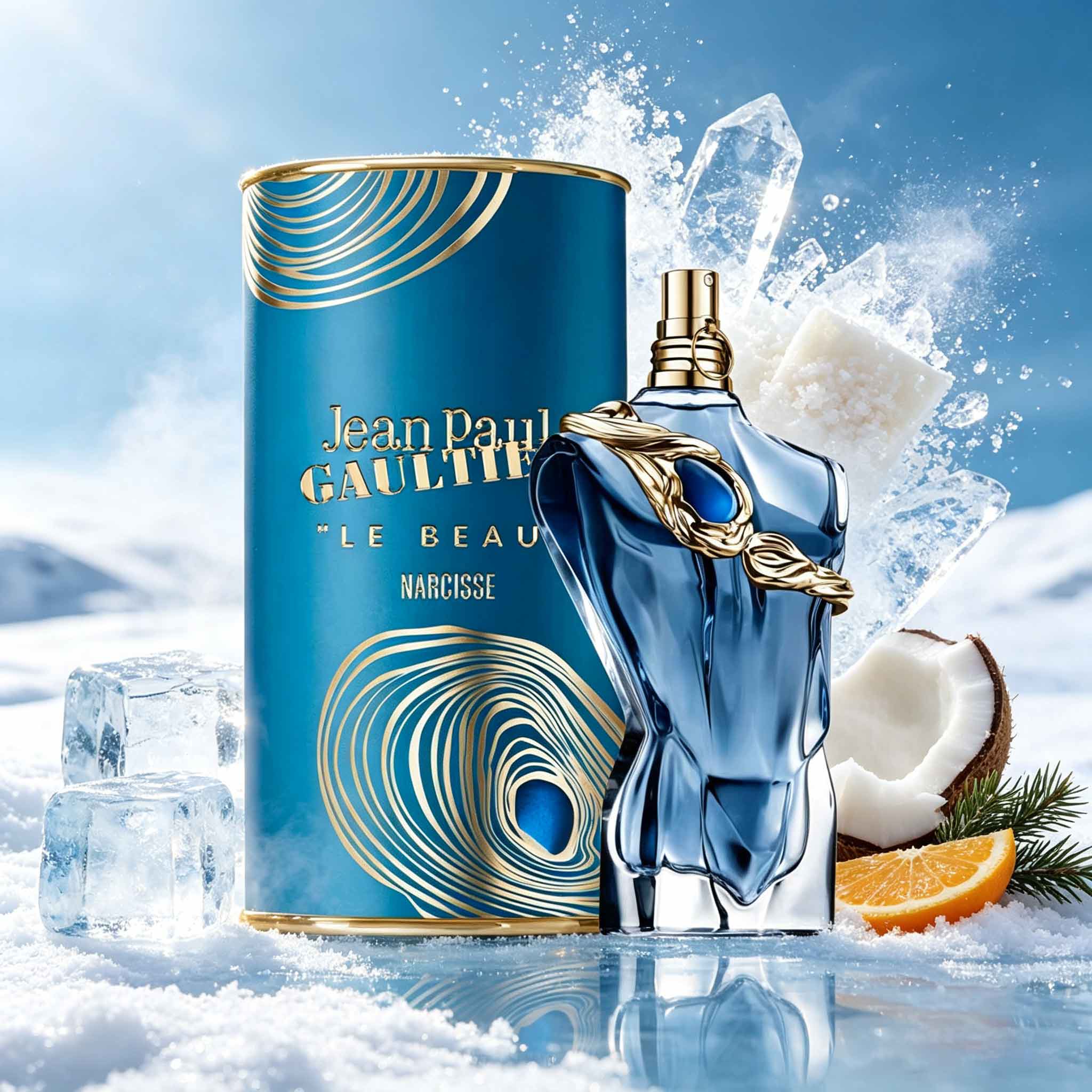 Perfume Decant Sample - น้ำหอม Le Beau Narcisse บรรจุในกล่องของขวัญสุดหรู กระปุกสีฟ้าพีค็อกเคลือบทองพร้อมขวดดีไซน์ศิลปะ