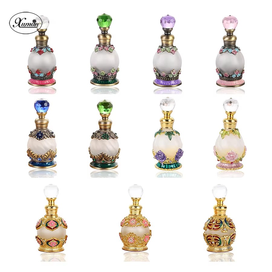 Perfume Fragrance Attar - 15ml พลัม Peony ดอกทานตะวันโลหะขวดน้ําหอมเติม Attar น้ํามันน้ําหอมแก้วขวดของขวัญงานแต่งงานโปรดปรานตกแต่งบ้าน