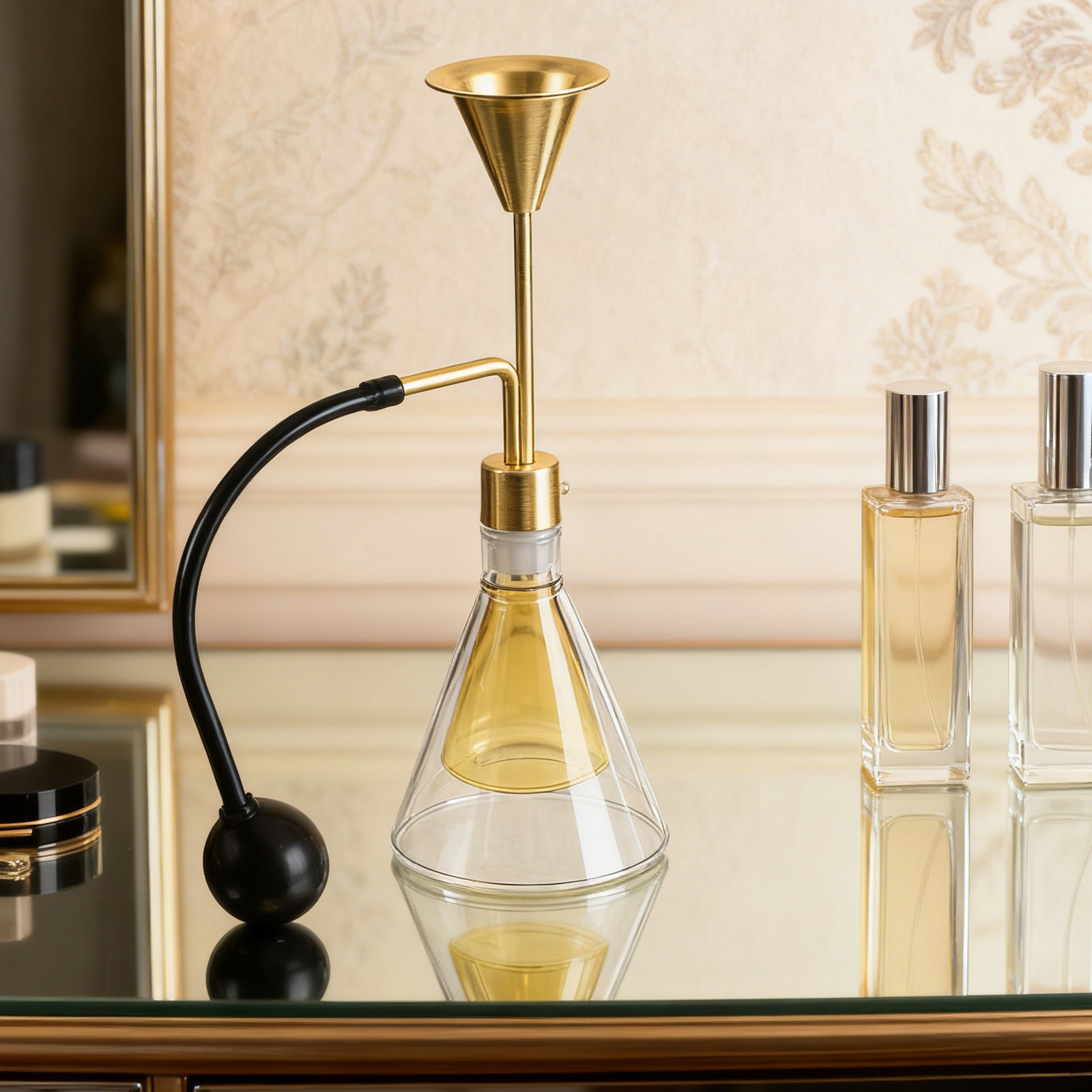 Perfume Fragrance Diffuser - ขวดแก้วสองชั้นสำหรับน้ำมันหอมระเหย ขวดน้ำหอมแบบปั๊มยาว กระจายกลิ่นหอมสำหรับบ้าน สำนักงาน สปา ขวดโชว์น้ำหอม