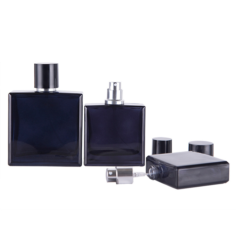 Perfume Zara - ขวดสเปรย์น้ำหอมขวดแก้วสี่เหลี่ยมแบนสีฟ้าเข้มรีฟิล30/50มล. ภาชนะใส่เครื่องสำอางที่ใส่เครื่องพ่นไอน้ำขนาดพกพาขณะเดินทาง