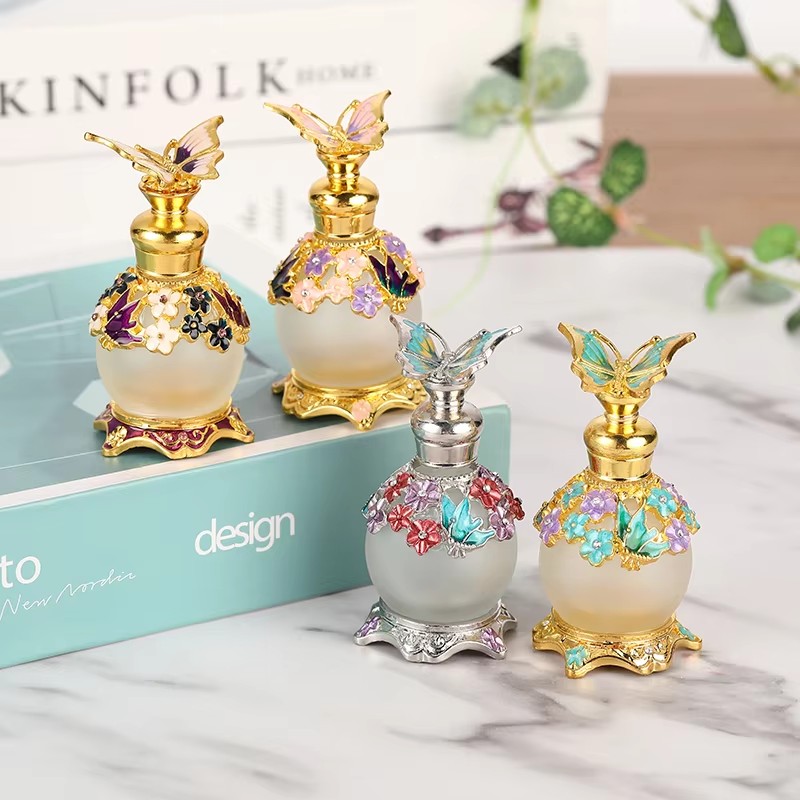 Perfume Fragrance Attar - ขวดน้ำหอมแบบเติมได้ ขนาด 15 มล. รูปทรงผีเสื้อ ทำจากโลหะ